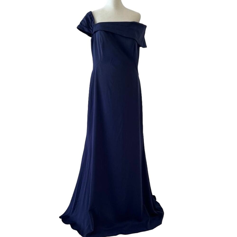 La Femme Navy Off Shoulder Gown 10 Elegant Formal Evening Wedding Guest Dress - Picture 4 of 13